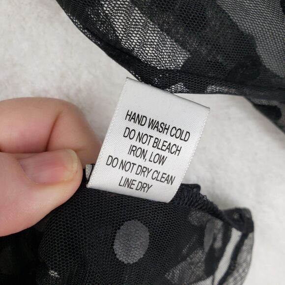 Ups & Downs Blouse Women 2X Black Sheer Polka Dot Mesh Ruffle Dark Coquette - Picture 5 of 9